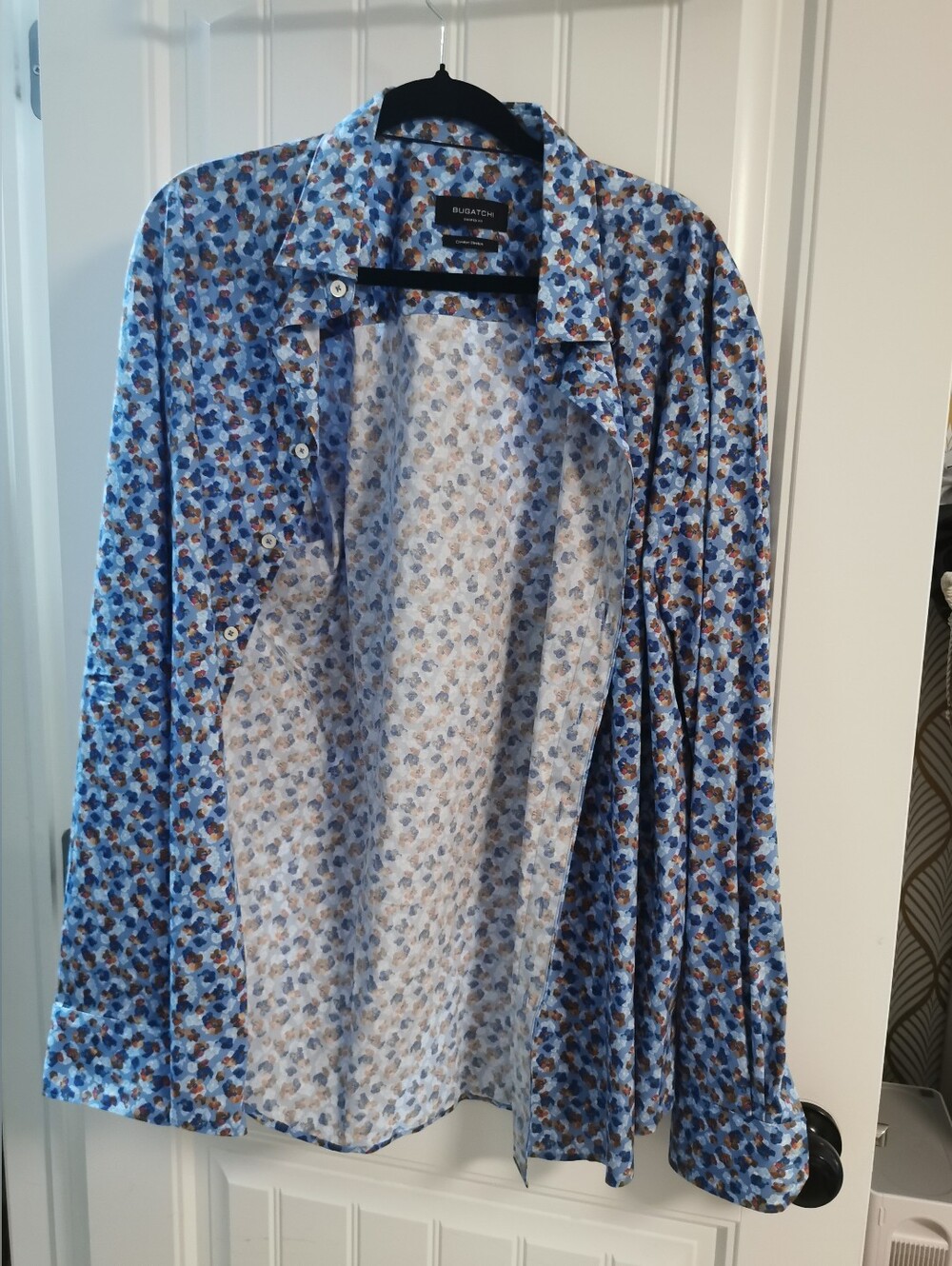 Bugatchi Men's Blue and Brown Floral Button-Up Shirt